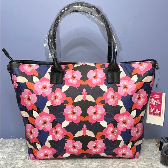 Trina Turk Pink & Blue Floral Tote Bag - Picture 7 of 10